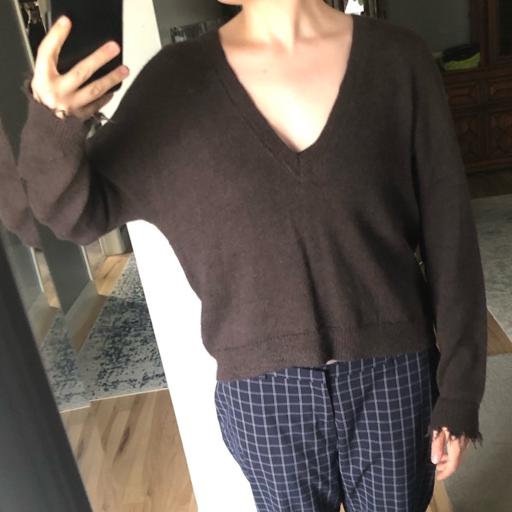 Nation LTD Brown V Neck Sweater Alpaca Cotton Blend - Picture 8 of 11